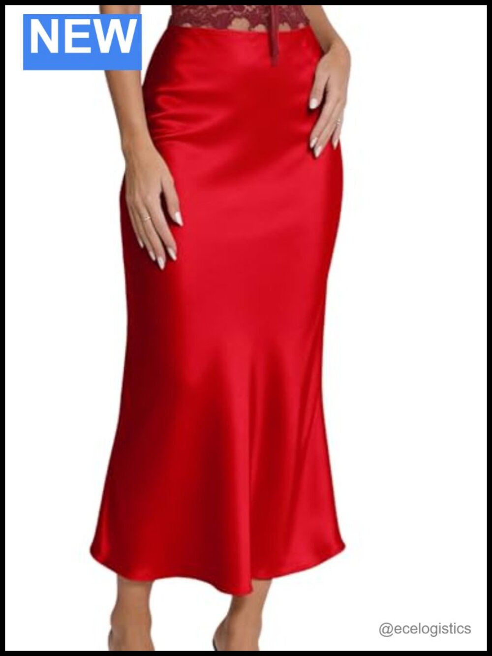 High Waist Satin Midi Skirt Elegant Cocktail Party Solid Color Spring Summer